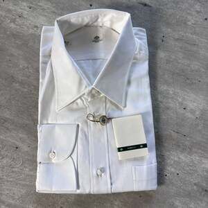 Luigi BORRELLI Napoli White Textured Cotton Long Sleeve Dress Shirt 18.5/46 NEW
